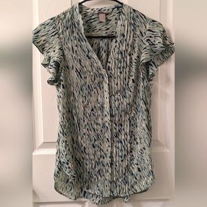 NWOT H&M Ruffled Button Up Blouse - Blue pattern / size - S